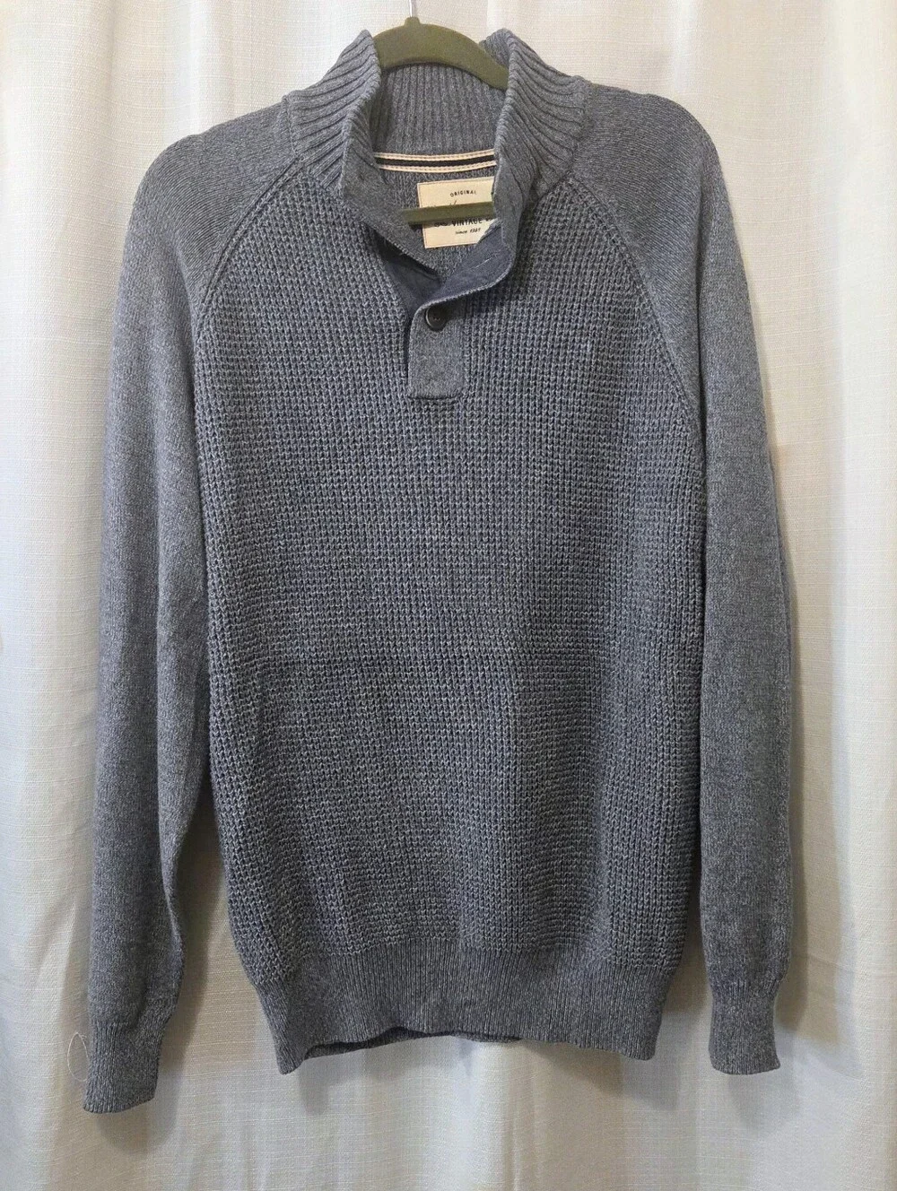 Mens Weatherproof Vintage Charcoal Shawl-Collar Waffle-Knit Crewneck Sweater